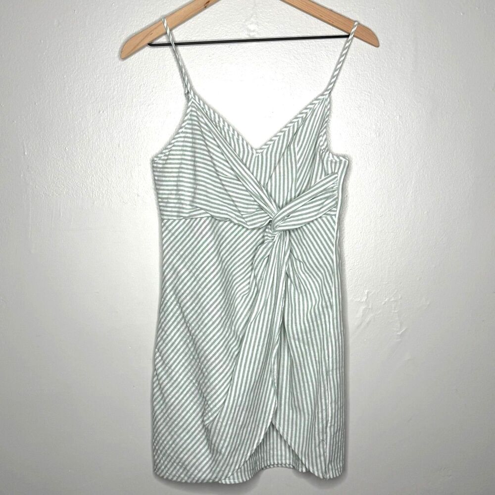 Altar'd State Womens Mini Dress Small Green Striped Cotton Knot Vacation Resort